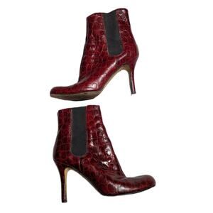 Kate Spade Katrina Red Croc Embossed Leather Stiletto Chelsea Ankle Boots Sz 7